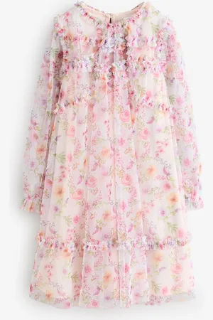 Next Long Sleeve Mesh Ruffle Occasion Dress (3-16yrs)9 ans (134cm)