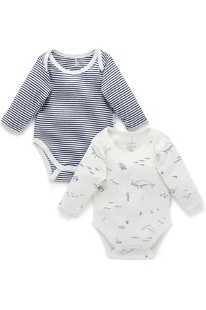 Purebaby Long Sleeve Printed 100% Cotton Bodysuits 2 Pack3 - Mois 6 (62 - 68cm)