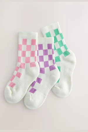 Next Cotton Rich Checkerboard Cushioned Sole Socks 3 PackUK 9-12 Jnr