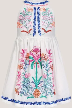 Monsoon Palm Tree Embroidered Sleeveless 100% Cotton Dress116122cm