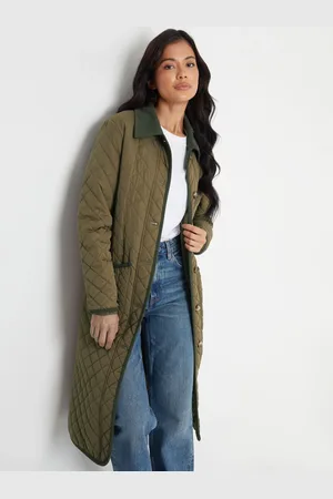 Threadbare Button Up Collared Diamond Quilted Maxi Coat44