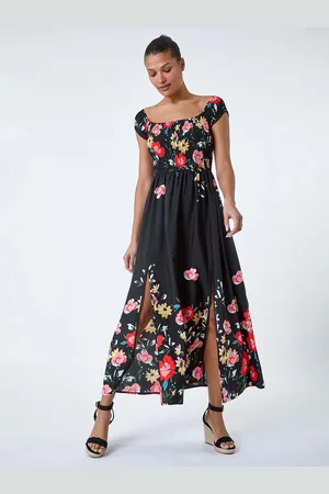 Roman Robe longue froncée à fleurs et encolure Bardot38