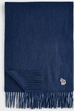 Paul Smith Navy Wool Zebra Imprimé Logo Rayure ÉcharpeUn an