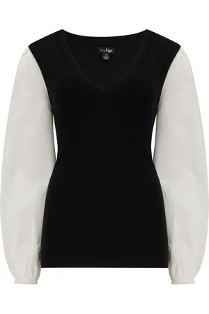Pour Moi 100% Cotton Reese Jumper à col V avec manches en popeline42