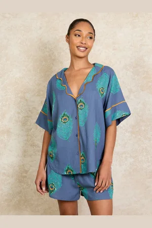 Their Nibs Peacock Linen Blend Short Pyjama SetMédium