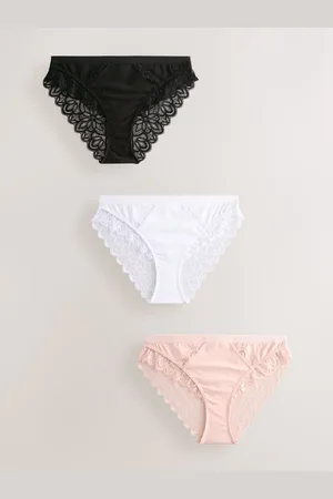 Next Cotton & Lace High Leg Knickers 3 Pack