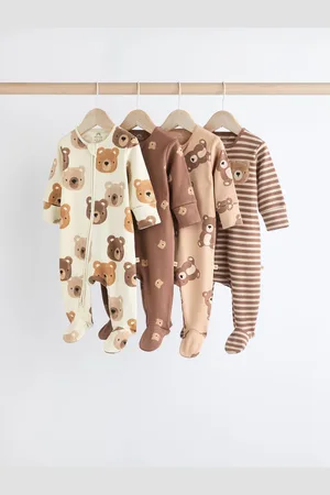 Next Bébé 100% Coton Combinaisons de nuit zippées 4 Lot (0mths-2yrs)9 - Mois 12 (74 - 80cm)
