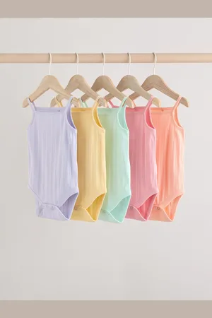 Next Ribbed Strappy Vest Baby 100% Cotton Bodysuits 5 Pack2 - 3 ans (92 - 98cm)
