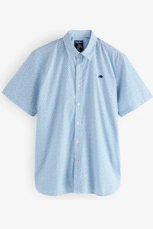 Raging Bull Short Sleeve Pentagon Pattern 100% Cotton Poplin White ShirtMédium