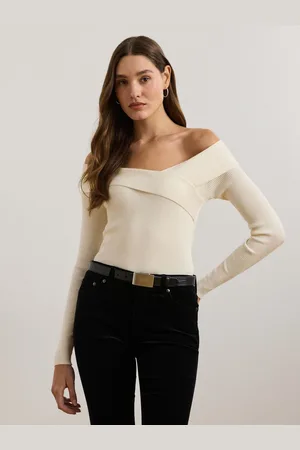 Ralph Lauren Off-The-Shoulder Criss-Cross Knitted TopL