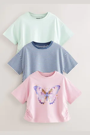 Next Sequin Butterfly Ruche Hem Side T-Shirts 3 Pack (3-16yrs)140146cm