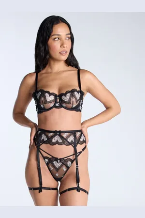 Boux Avenue Amore Embroidered Leg Harness Black & White Suspenders8-10