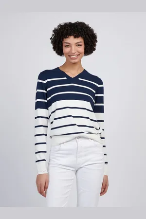 U.S. Polo Assn. U. S. Polo Assn Womens Stripe V-Neck Fine Knit Jumperxsmall