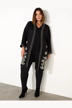 Live Unlimited London Contrast Embroidery Kimono Jacket48