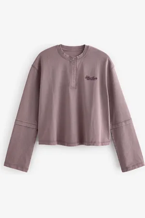 Next Relaxed Fit Washed Popper Front Henleys Wide Sleeve 100% Cotton Sweat-shirtXL Regular