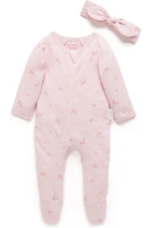 Purebaby Ensemble Zip 100% coton Combinaison de nuit et bandeau6 - Mois 12 (68 - 80cm)