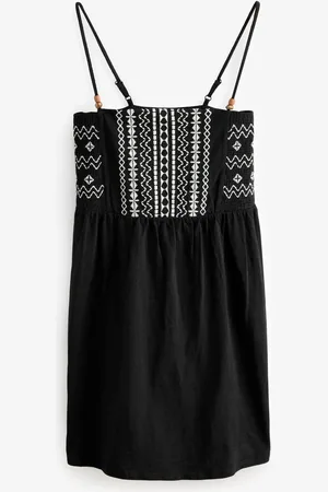 Next Embroidered Strappy 100% Cotton Mini Dress46tall