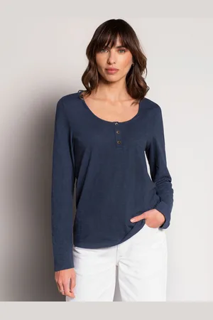 CELTIC & CO. Haut Henley vert en jersey flammé à col rond 100% coton