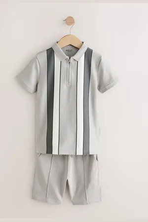 Next Zip Neck Stripe 100% Cotton Polo Shirt and Shorts Set (3-16yrs)146152cm