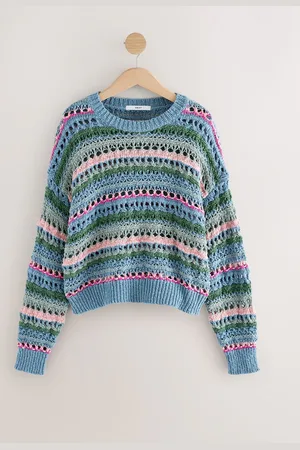 Next 100% coton surpiqué manches longues Col rond Pull en mailleXS Reg