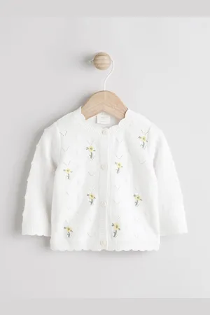Next 100% Cotton Pointelle Knitted Floral Flower Baby Cardigan (0mths-3yrs)1.5 - 2 ans (86 - 92cm)