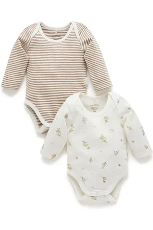 Purebaby Long Sleeve Printed 100% Cotton Bodysuits 2 PackNouveau-né