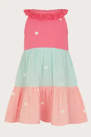 Monsoon Baby Floral Embroidered Tiered 100% Cotton Dress98104cm