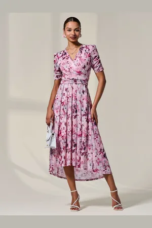 Jolie Moi Petite Wrap Front Ruched Sleeve Midi Dress36petite