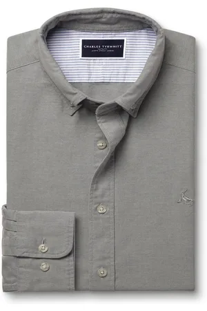 Charles Tyrwhitt Chemises de nuit à coupe classique, boutonnées et extensibles, lavées Oxford 100% cotonMédium