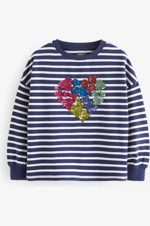 Next T-shirt à manches longues Rainbow Sequin Caur 100% coton (3-16ans)9 ans (134cm)