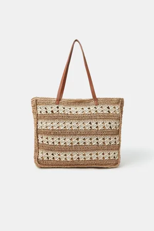 Accessorize Stripe Woven Raffia Tote Bagun