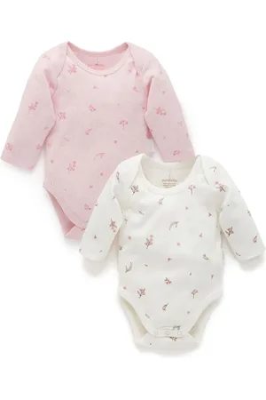 Purebaby Long Sleeve Printed 100% Cotton Bodysuits 2 PackNouveau-né