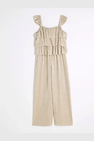 River Island Girls Gold Plisse Ruffle Jumpsuit122128cm