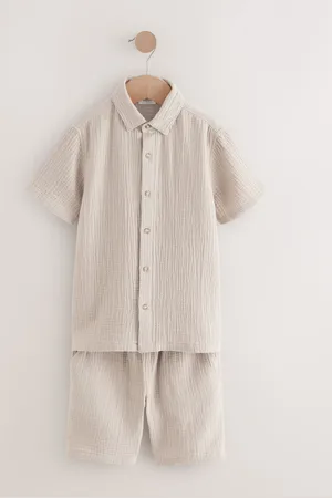 Next 100% Cotton Short Sleeves Textured Shirt and Short Set (3-16yrs)158164cm
