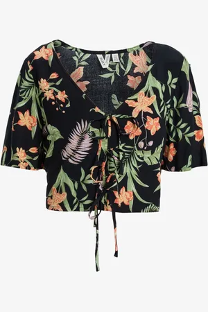 Roxy Tropical Print Pink Sunset Tie Blousexsmall