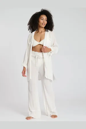 South Beach Metallic Stripe Shirred Waist Beach Trousers