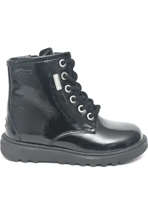 Toezone Bottes noires à lacets et zip latéral en cuir verni Alice