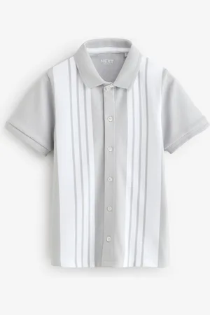 Next 100% Cotton Stripe Button Through Short Sleeve Polo Shirt (3-16yrs)116122cm