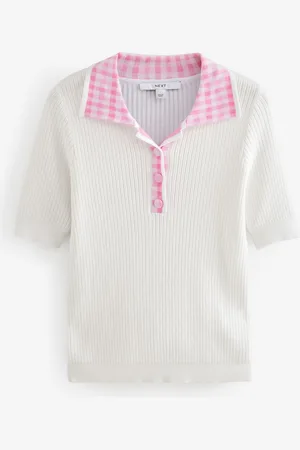 Next Pull à col polo Vichy en maille 100% coton2XL Reg