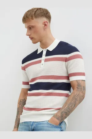 River Island Mesh Stripe Polo Shirtlarge