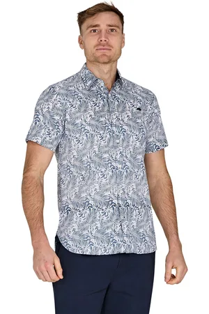 Raging Bull Chemise bleue à manches courtes et grand palmier en popeline 100% coton6X-Large