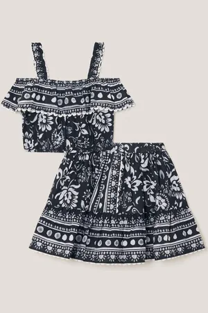 Monsoon Tile Print 100% Cotton Top and Skirt Set110116cm