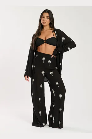 South Beach Metallic Stripe Shirred Waist Beach Trousers