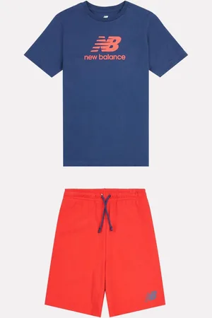 New Balance Kids Stacked Logo 100% Cotton T-Shirt and Shorts Set166168cm
