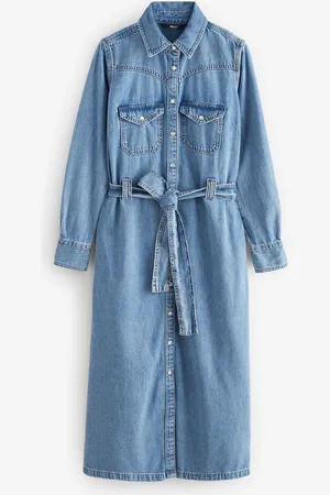 Next 100% Cotton Fuller Bust Western 100% Cotton Midi Denim Shirt Dress44tall
