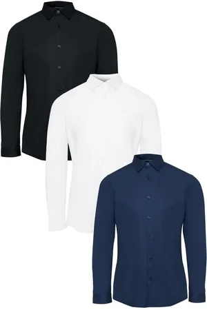 Threadbare Popeline de coton Manches longues Chemises 3 Lot Avec ExtensibleM