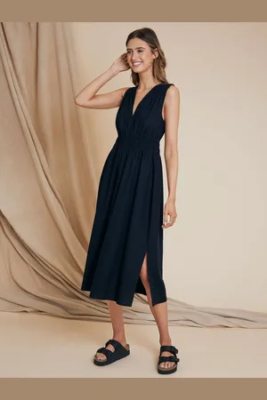 Threadbare Robe mi-longue en lin Blend froncé40