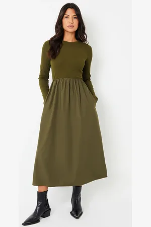 Threadbare Ribbed Jersey 2-in-1 Midi Dress with Poplin Skirt42
