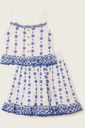 Monsoon Floral Broderie Cami 100% Cotton Top and Skirt Set166168cm