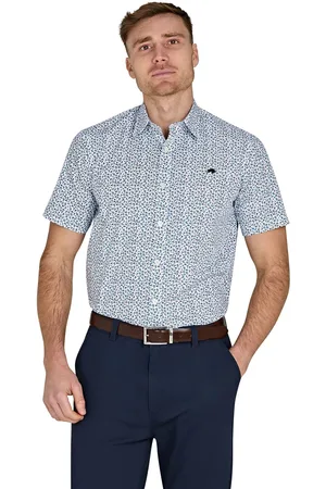 Raging Bull Blue Short Sleeve Floral 100% Cotton Poplin Shirt5X-Large